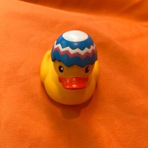 Rubber Ducky Easter Pop Out Of Blue And White Egg 3”